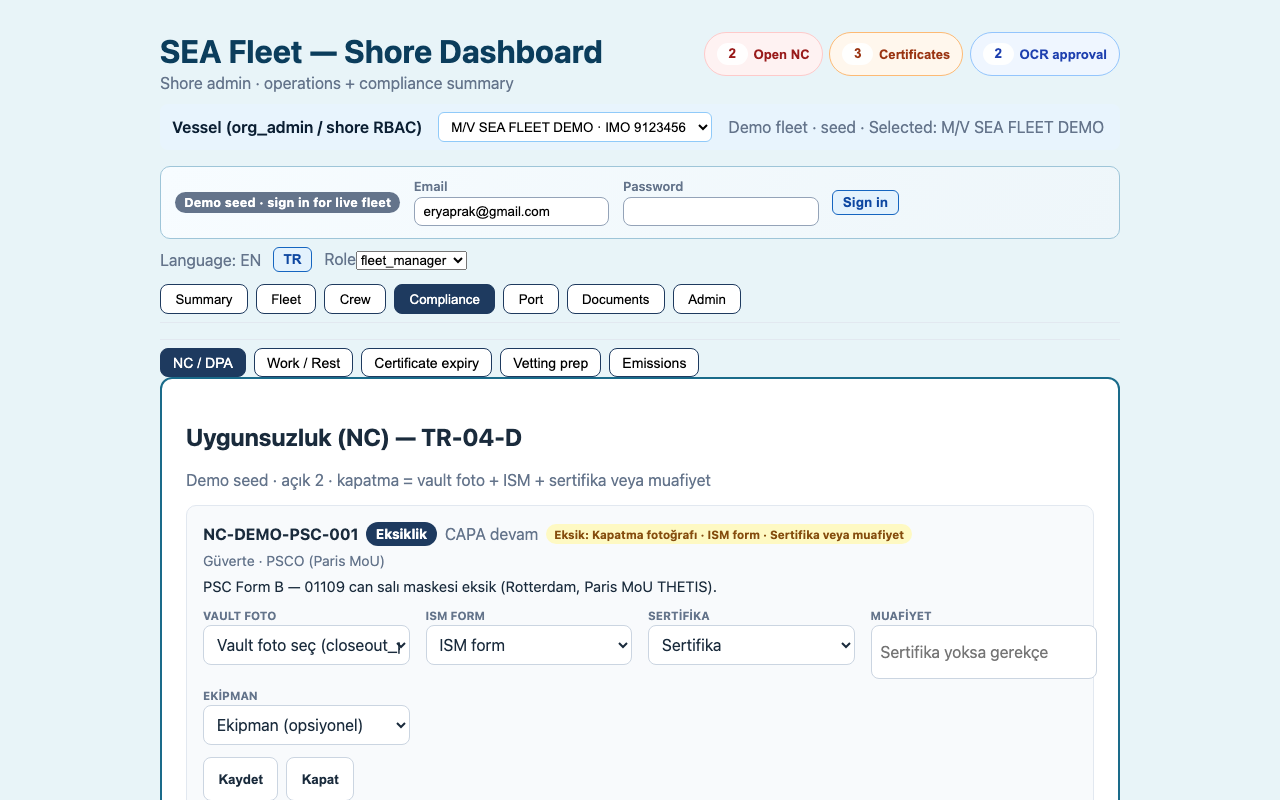 SEA Fleet Shore Dashboard